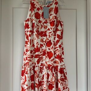 ANTONIO MELANI Red and White Floral Midi Dress